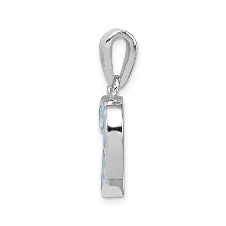 Sterling Silver Heart Pendant with Cubic Zirconia and Lab Created Blue Opal Inlay