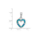 Sterling Silver Heart Pendant with Cubic Zirconia and Lab Created Blue Opal Inlay