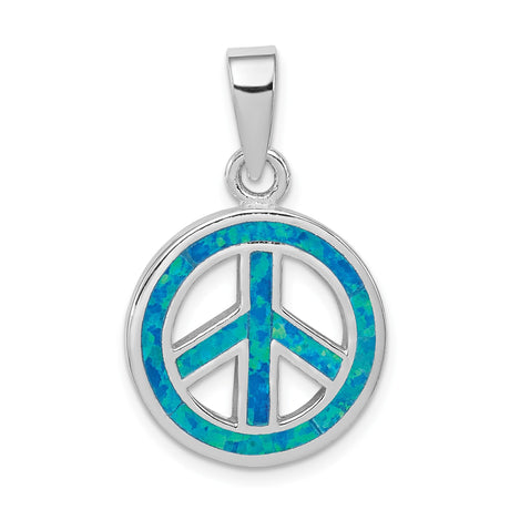 Sterling Silver Peace Pendant with Lab Created Blue Opal Inlay, Boho Spiritual Jewelry