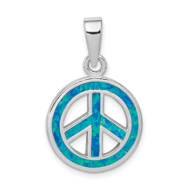 Sterling Silver Peace Pendant with Lab Created Blue Opal Inlay, Boho Spiritual Jewelry