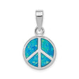 Sterling Silver Peace Sign Pendant with Lab Created Blue Opal Inlay, Boho Spiritual Jewelry