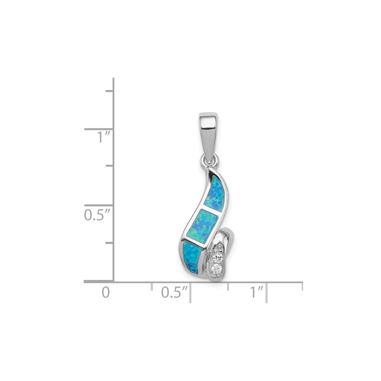 Sterling Silver Pendant with Blue Opal and Cubic Zirconia, Wave Twist Ocean Design