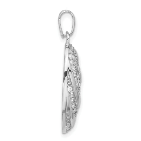 Sterling Silver Pendant with Cubic Zirconia, Oval Swirl Wave Design for Women