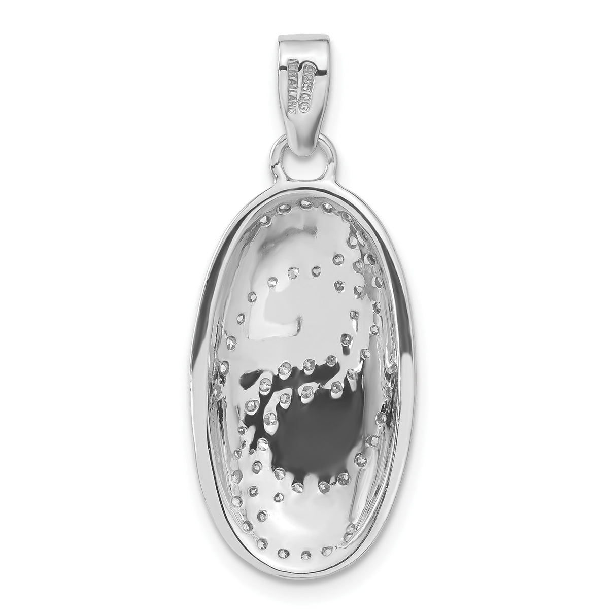 Sterling Silver Pendant with Cubic Zirconia, Oval Swirl Wave Design for Women
