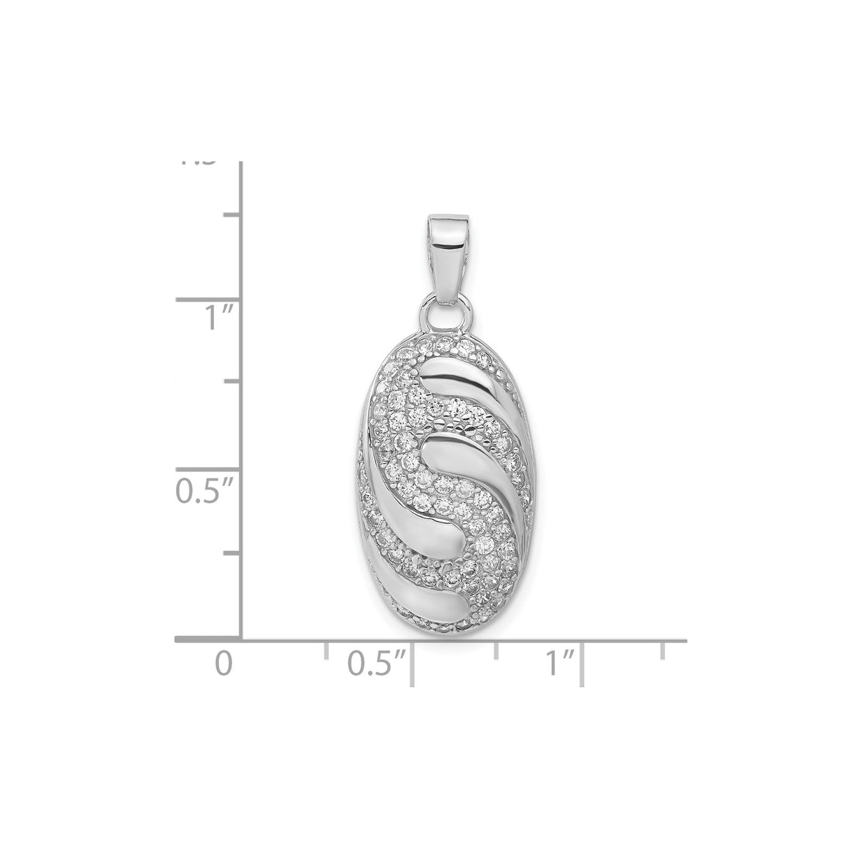 Sterling Silver Pendant with Cubic Zirconia, Oval Swirl Wave Design for Women