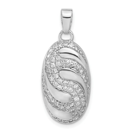 Sterling Silver Pendant with Cubic Zirconia, Oval Swirl Wave Design for Women