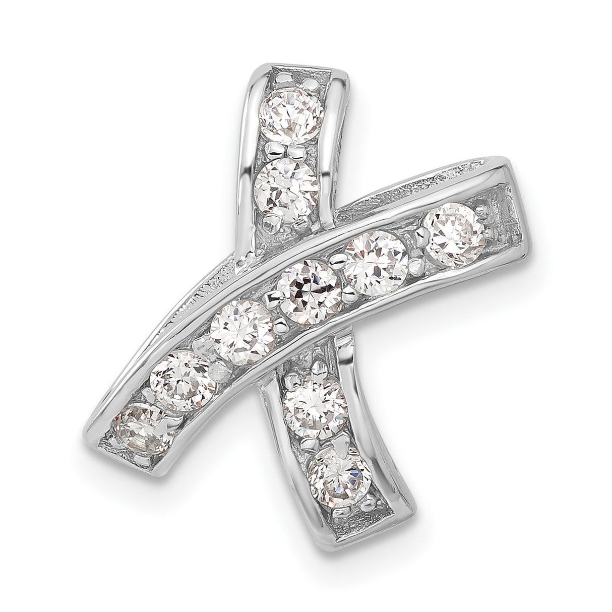 Sterling Silver Cross Pendant with Cubic Zirconia, Curved Design, Christian Jewelry for Women