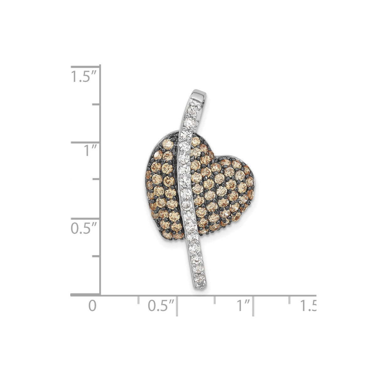 Sterling Silver Heart Pendant with Champagne and White Cubic Zirconia for Women