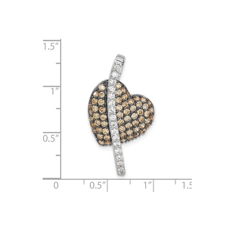 Sterling Silver Heart Pendant with Champagne and White Cubic Zirconia for Women