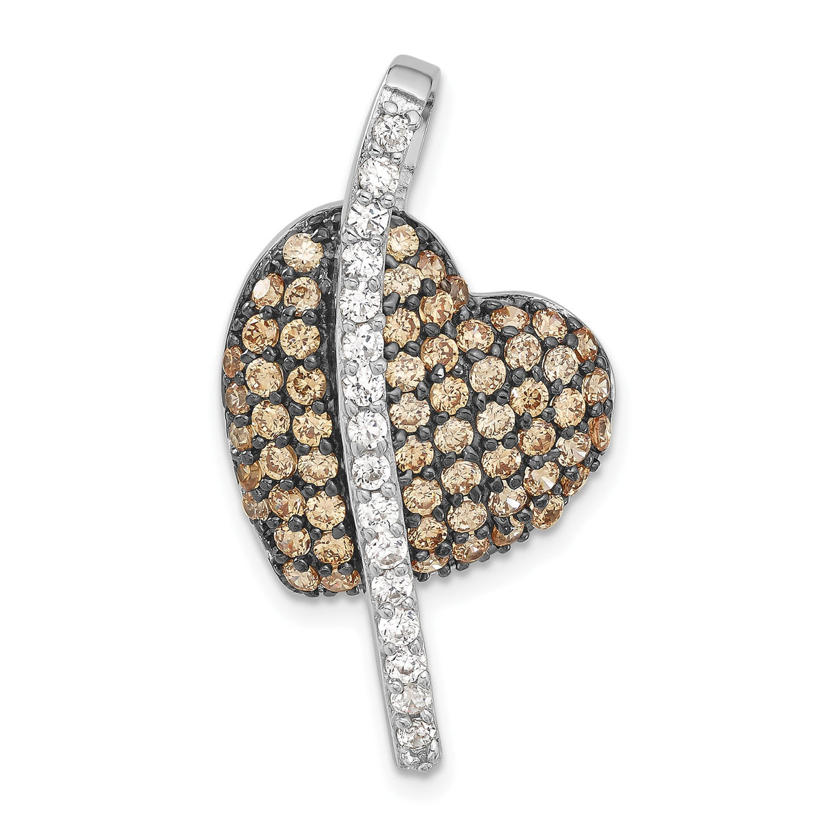 Sterling Silver Heart Pendant with Champagne and White Cubic Zirconia for Women