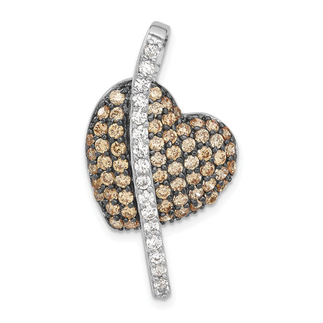 Sterling Silver Heart Pendant with Champagne and White Cubic Zirconia for Women
