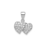 Sterling Silver Double Heart Pendant with Cubic Zirconia, Romantic Joined Hearts Design