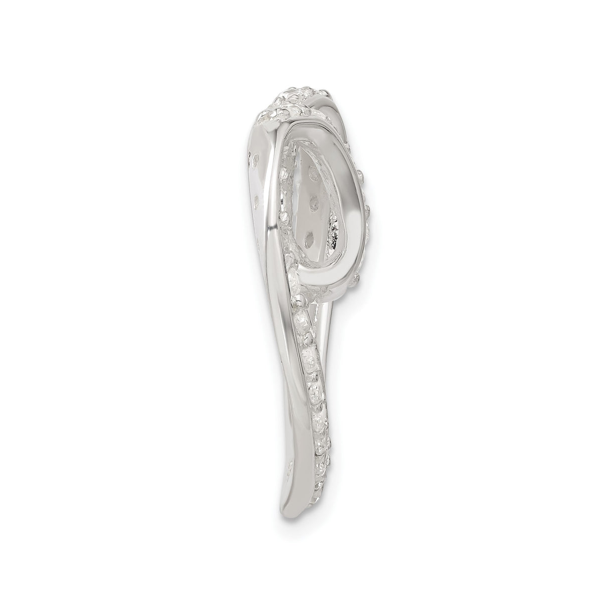 Sterling Silver Heart Pendant with Curved Design and Cubic Zirconia Stones