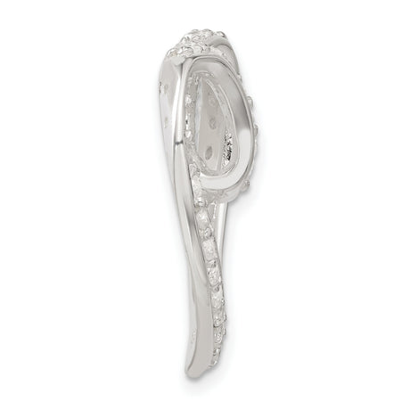 Sterling Silver Heart Pendant with Curved Design and Cubic Zirconia Stones
