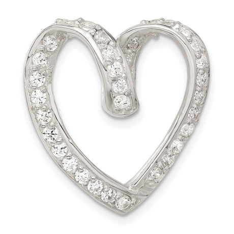 Sterling Silver Heart Pendant with Curved Design and Cubic Zirconia Stones