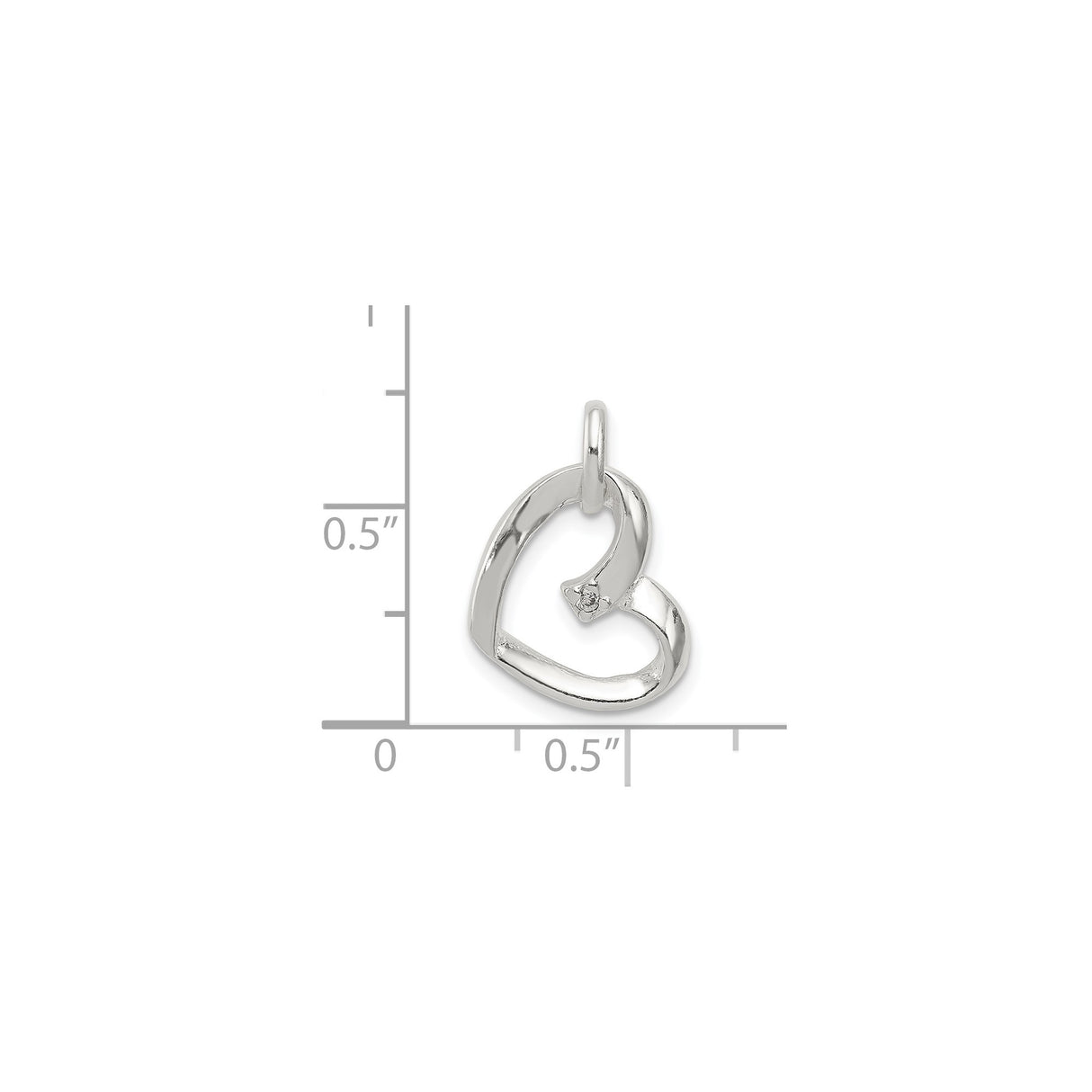 Sterling Silver Heart Pendant with Cubic Zirconia Accent, Open Design Romantic Jewelry for Women