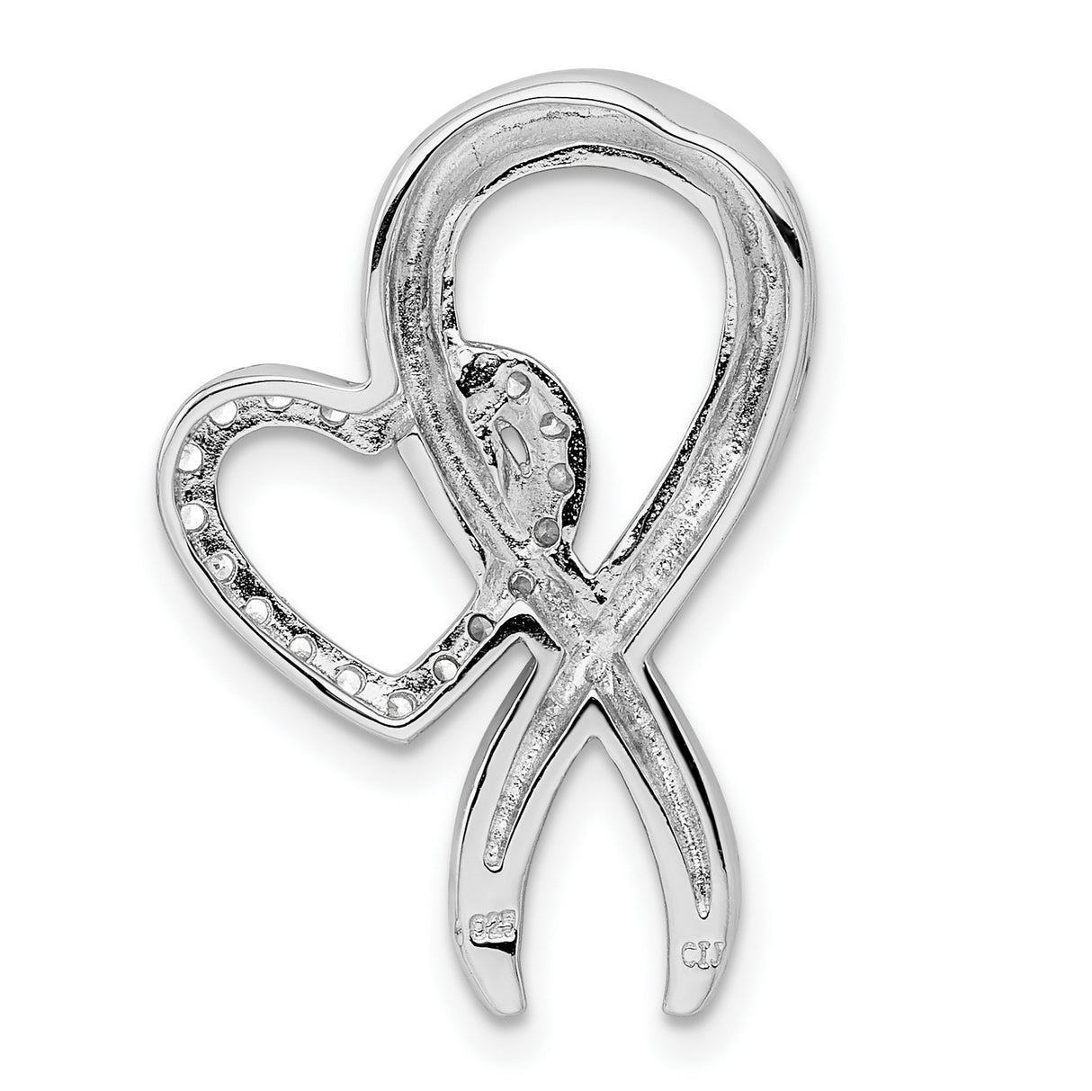 Sterling Silver Awareness Ribbon Pendant with Cubic Zirconia Heart Accent, Memorial Jewelry for Women