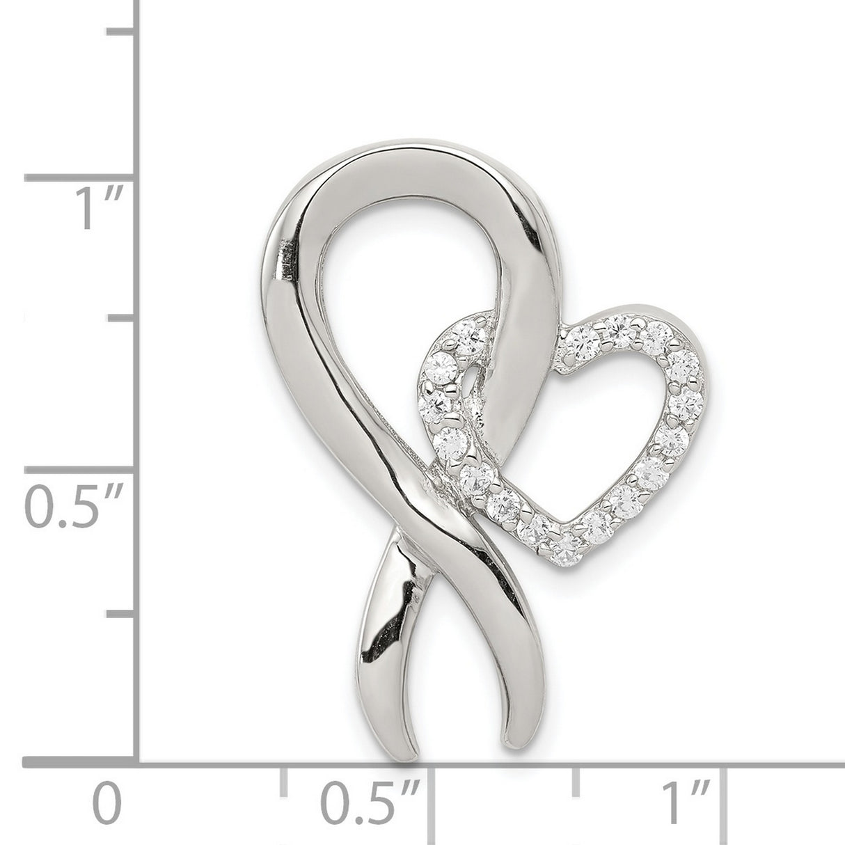 Sterling Silver Awareness Ribbon Pendant with Cubic Zirconia Heart Accent, Memorial Jewelry for Women