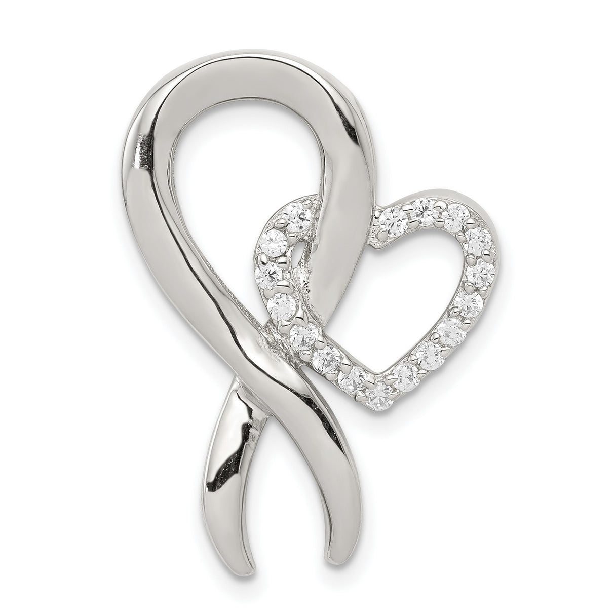Sterling Silver Awareness Ribbon Pendant with Cubic Zirconia Heart Accent, Memorial Jewelry for Women