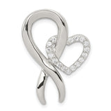 Sterling Silver Awareness Ribbon Pendant with Cubic Zirconia Heart Accent, Memorial Jewelry for Women