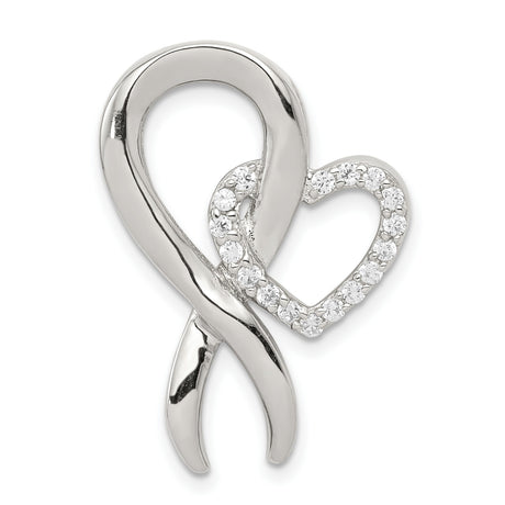 Sterling Silver Awareness Ribbon Pendant with Cubic Zirconia Heart Accent, Memorial Jewelry for Women