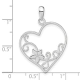 Flower Heart Charm Pendant in Real 925 Sterling Silver