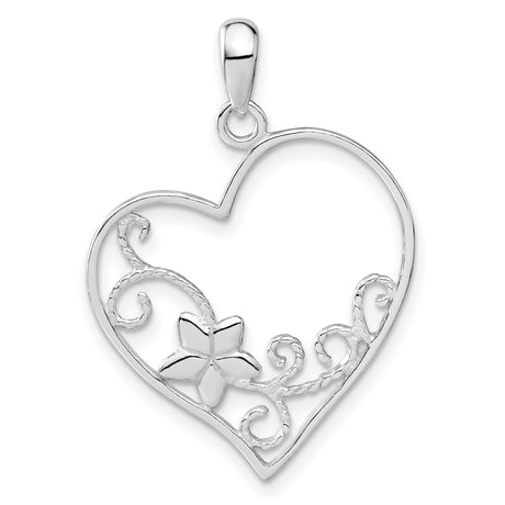 Flower Heart Charm Pendant in Real 925 Sterling Silver