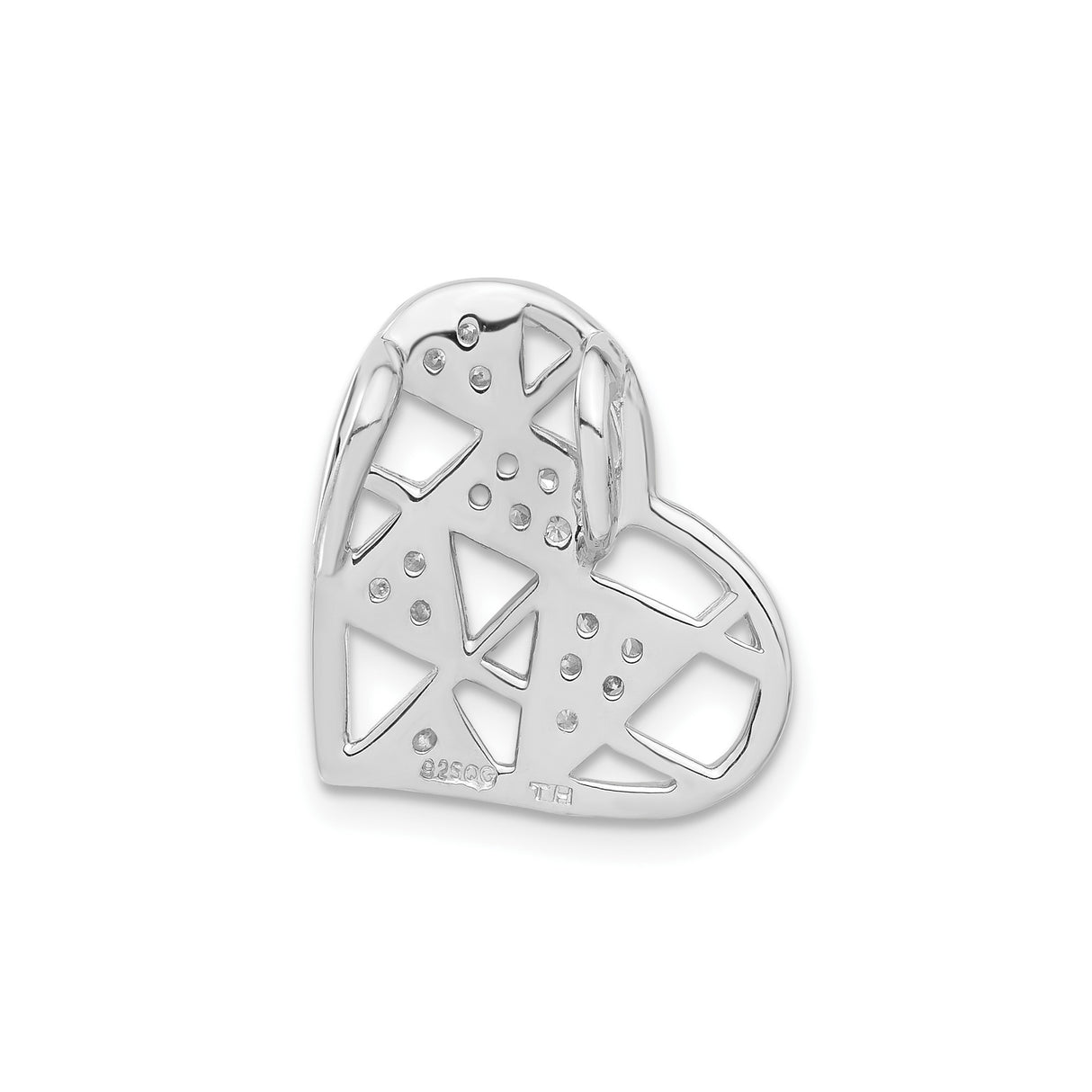 Sterling Silver Heart Pendant with Cubic Zirconia, Geometric Cutout Design, Romantic Jewelry