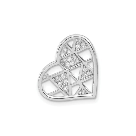 Sterling Silver Heart Pendant with Cubic Zirconia, Geometric Cutout Design, Romantic Jewelry