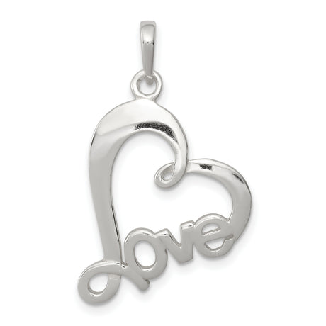 Sterling Silver Heart Pendant with Script Love Design, Romantic Open Heart Jewelry for Women
