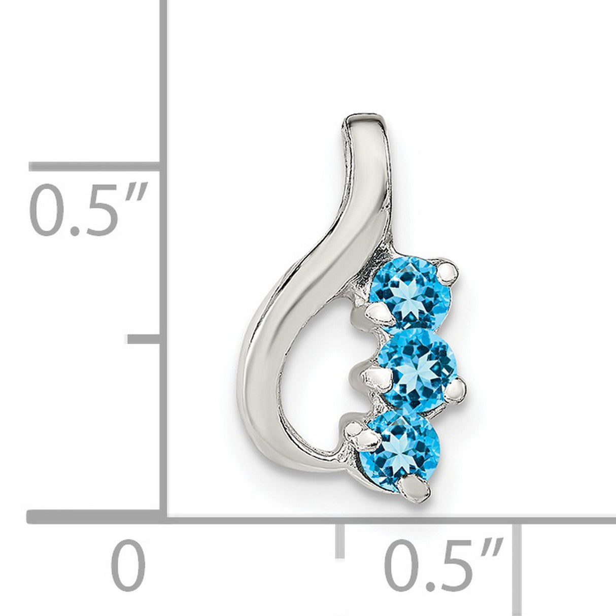 Blue Topaz Slide Charm Pendant in Real 925 Sterling Silver