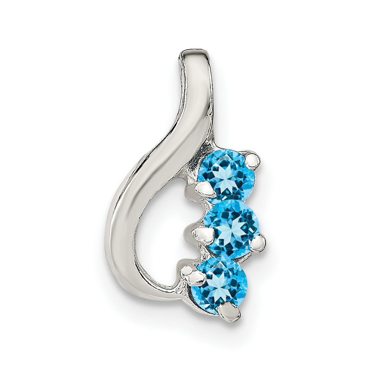 Blue Topaz Slide Charm Pendant in Real 925 Sterling Silver