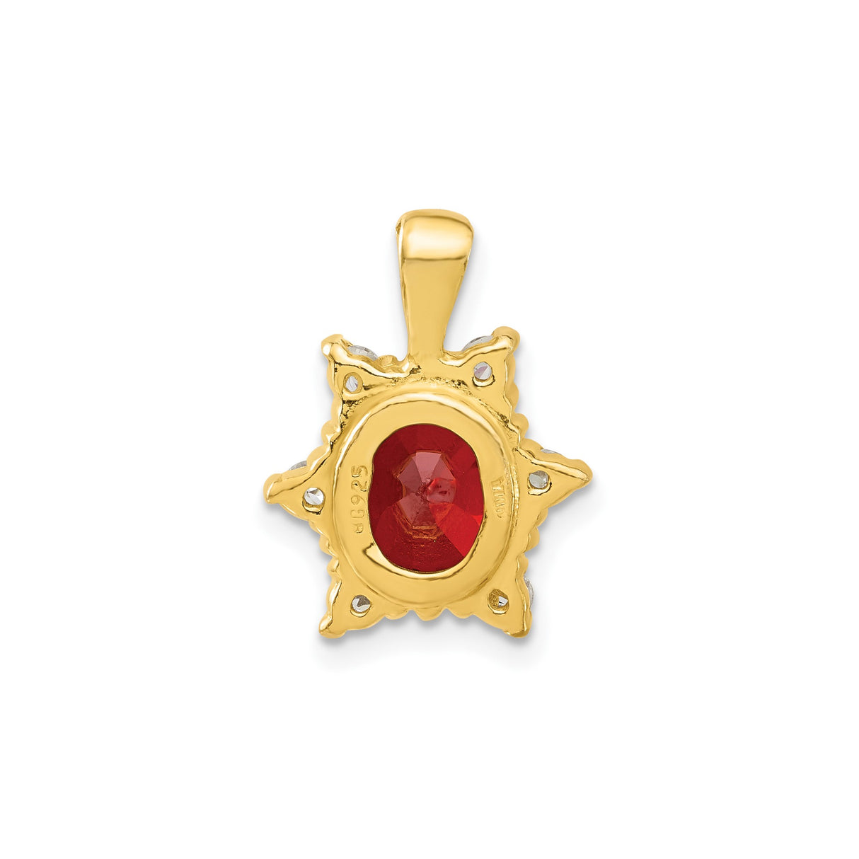 Sterling Silver Pendant with Oval Red Cubic Zirconia, Starburst Design, Formal Statement Jewelry