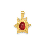 Sterling Silver Pendant with Oval Red Cubic Zirconia, Starburst Design, Formal Statement Jewelry