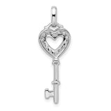 Sterling Silver Key Pendant with Heart Outline and Cubic Zirconia, Romantic Love Charm for Women