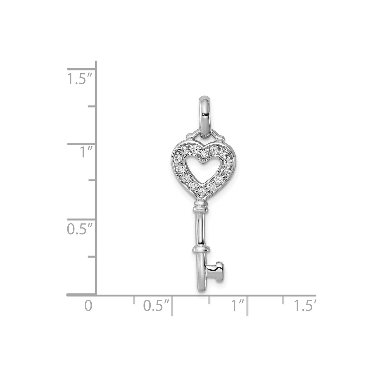 Sterling Silver Key Pendant with Heart Outline and Cubic Zirconia, Romantic Love Charm for Women