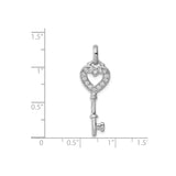 Sterling Silver Key Pendant with Heart Outline and Cubic Zirconia, Romantic Love Charm for Women
