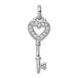 Sterling Silver Key Pendant with Heart Outline and Cubic Zirconia, Romantic Love Charm for Women