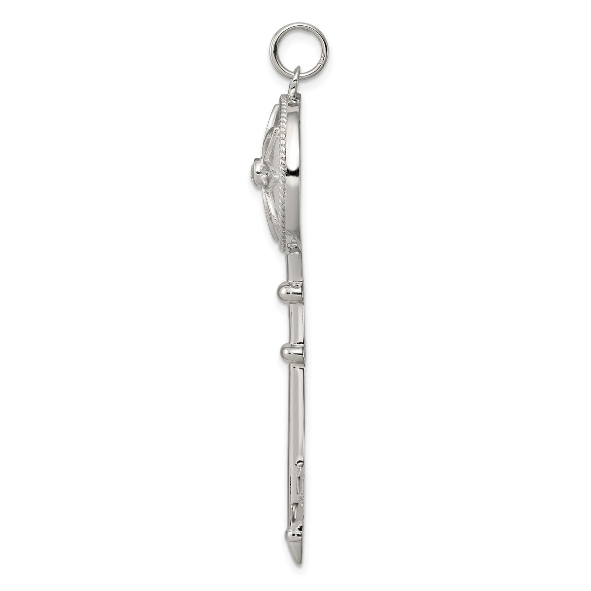 Sterling Silver Key Pendant with Cubic Zirconia, Floral Cutout Design, Inspirational Jewelry for Women