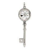 Sterling Silver Key Pendant with Cubic Zirconia, Floral Cutout Design, Inspirational Jewelry for Women