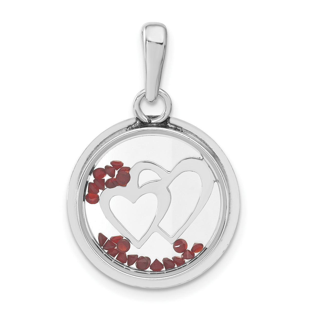 Hearts and Floating Glass Beads Charm Pendant in Real 925 Sterling Silver