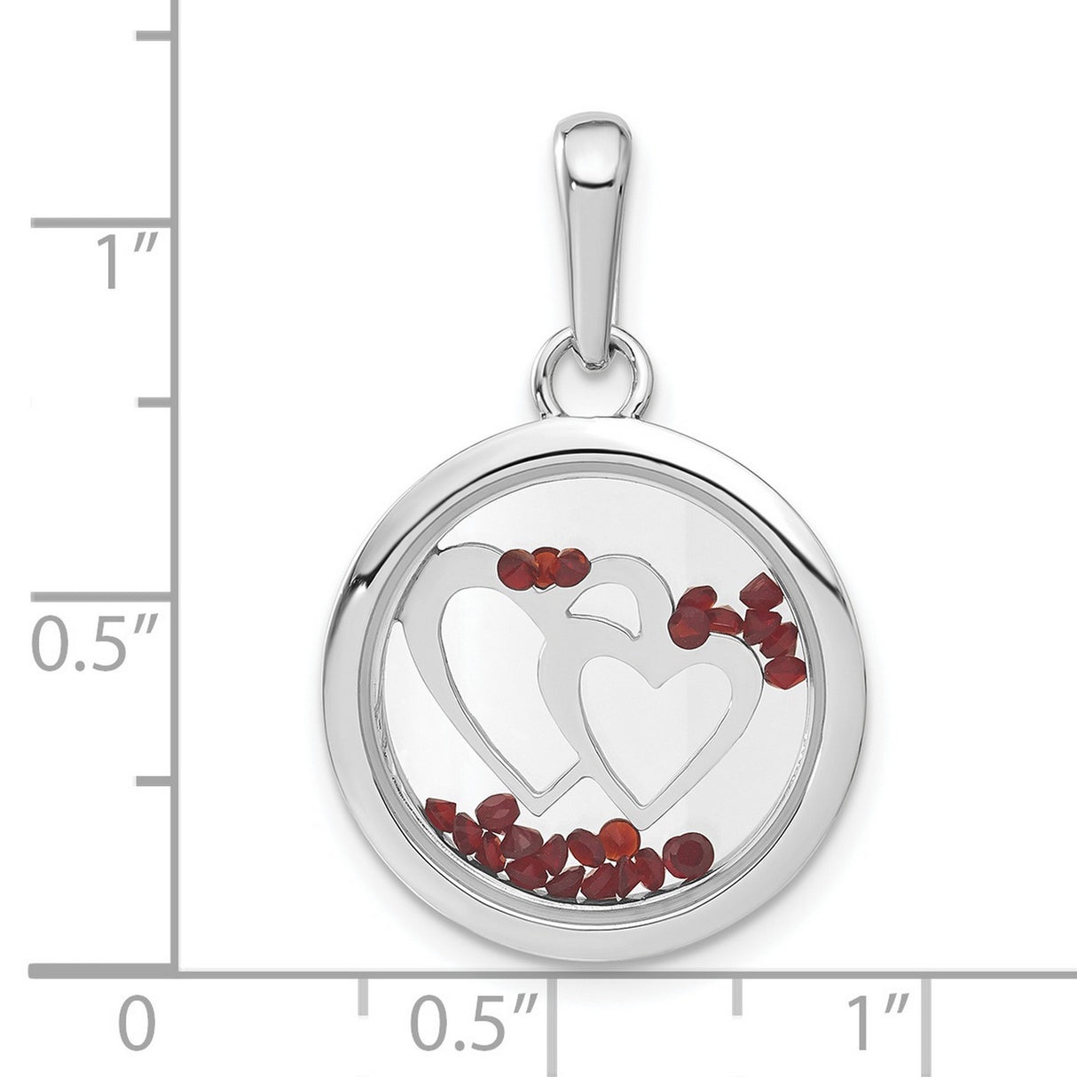 Hearts and Floating Glass Beads Charm Pendant in Real 925 Sterling Silver
