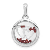 Hearts and Floating Glass Beads Charm Pendant in Real 925 Sterling Silver