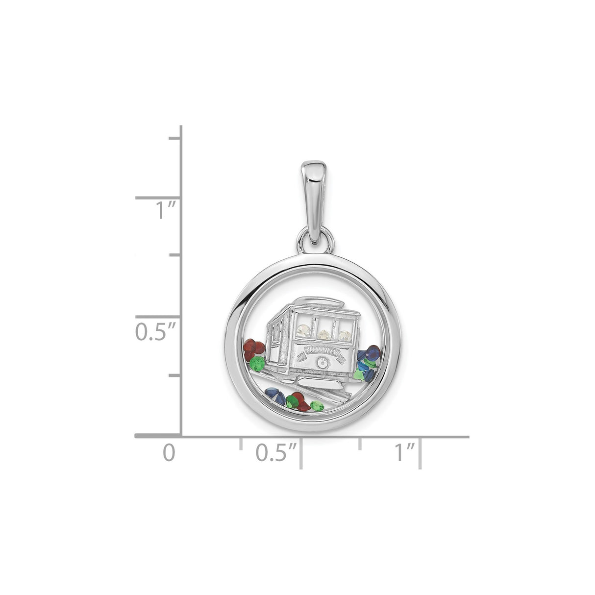 Sterling Silver Cable Car Pendant with Multicolored Glass, San Francisco Trolley Charm Design