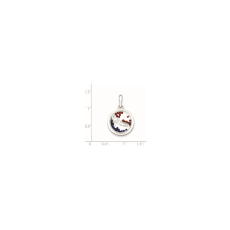 Sterling Silver Round Locket Pendant with Red and Blue Glass Crystals, High Heel Design