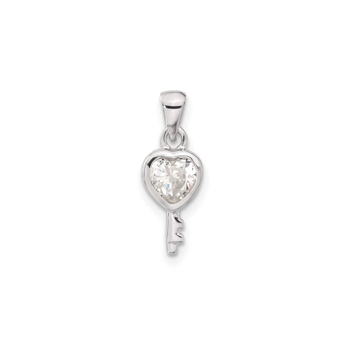 Sterling Silver Heart Key Pendant with Cubic Zirconia, Romantic Jewelry for Women