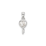 Sterling Silver Heart Key Pendant with Cubic Zirconia, Romantic Jewelry for Women
