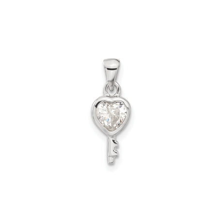 Sterling Silver Heart Key Pendant with Cubic Zirconia, Romantic Jewelry for Women