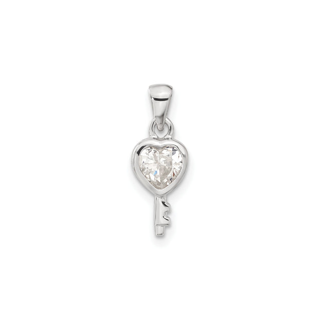 Sterling Silver Heart Key Pendant with Cubic Zirconia, Romantic Jewelry for Women
