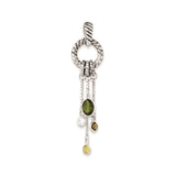 Sterling Silver Pendant with Cubic Zirconia, Twisted Rope Loop and Oval Olive Green Drop